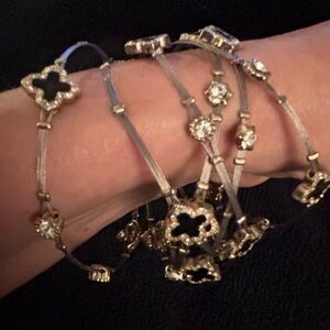 Black Clover Cable Wire Cuff Bracelet Set of 6